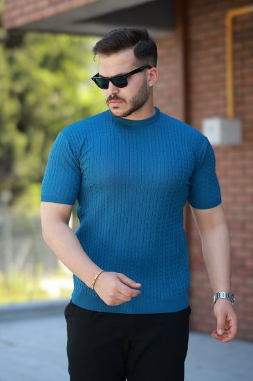 Erkek Bisiklet Yaka örgü Desenli Kısa örme Triko Kısa Kollu T-shirt resmi